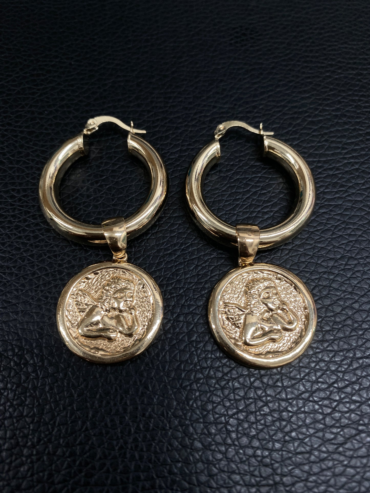Angel Coin Hoop Earrings