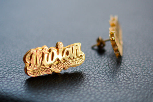 Double Nameplate Stud Earrings