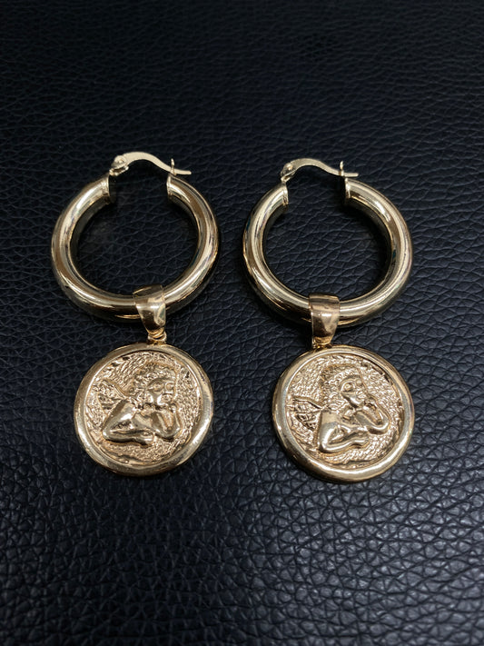 Angel Coin Hoop Earrings